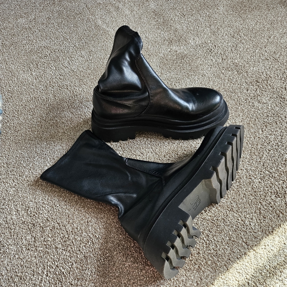 Zara Chunky Platform Sock Booties size 38